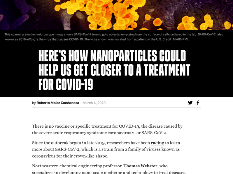 Thomas Webster to save the world with COVID-19&nbsp;nanoparticles
