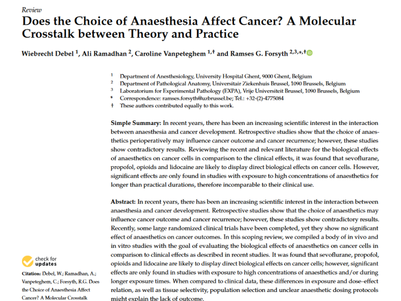 Cancer and anesthesia – a question of&nbsp;trust